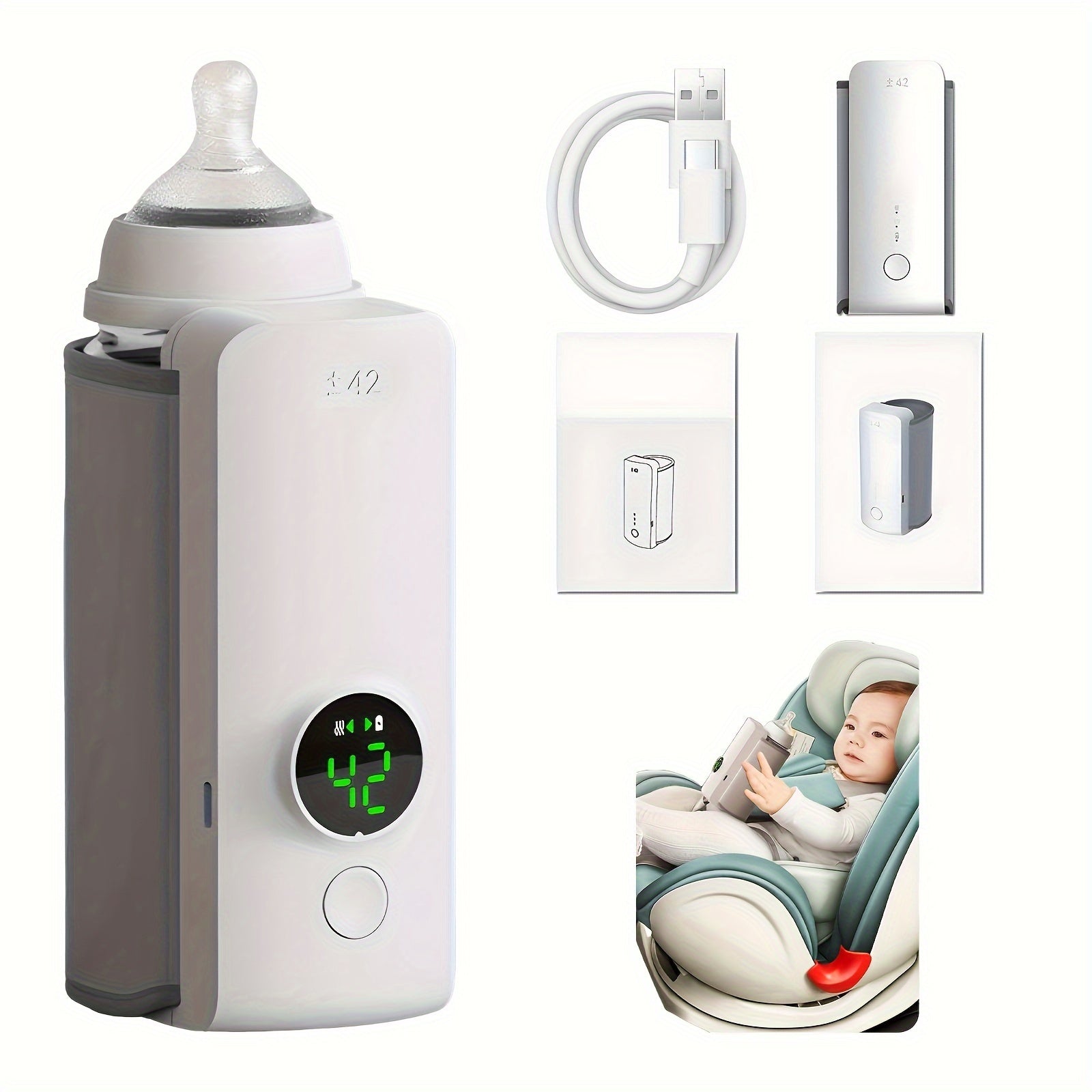 Wireless Rechargeable Milk Warmer with LCD Display USB Charging 6000mAh Battery