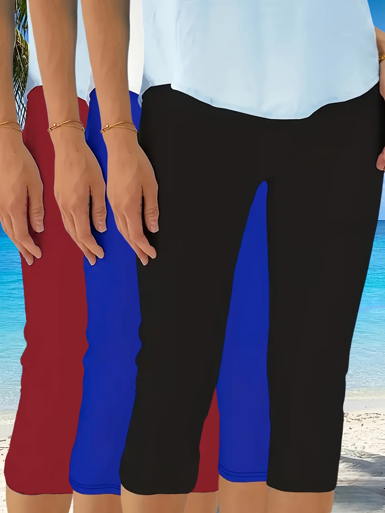 Women's 7/8 Slim Fit Summer Pants Casual Beach Active Clothing Pack of 3