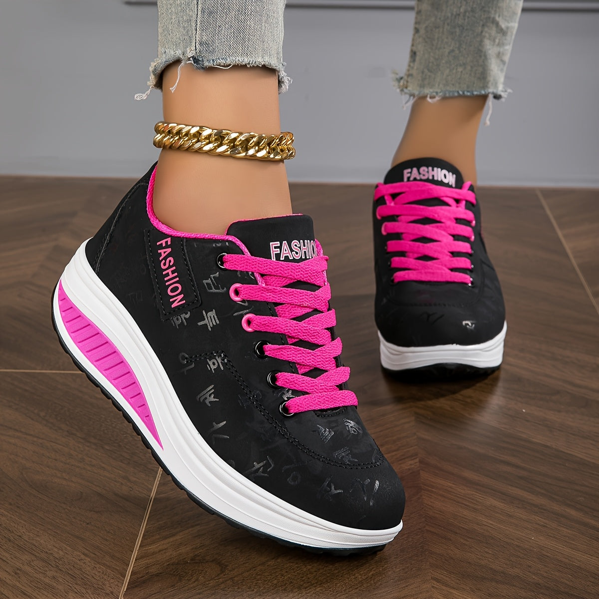 Women's Breathable Lace-Up Sneakers with Thick Sole, All-Season, Multiple Colors