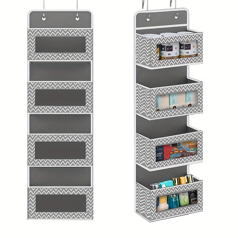 4-Tier Door Hanging Organizer with Clear Window Steel Hook Space Saving Storage for Bathroom Nursery Bedroom Toys