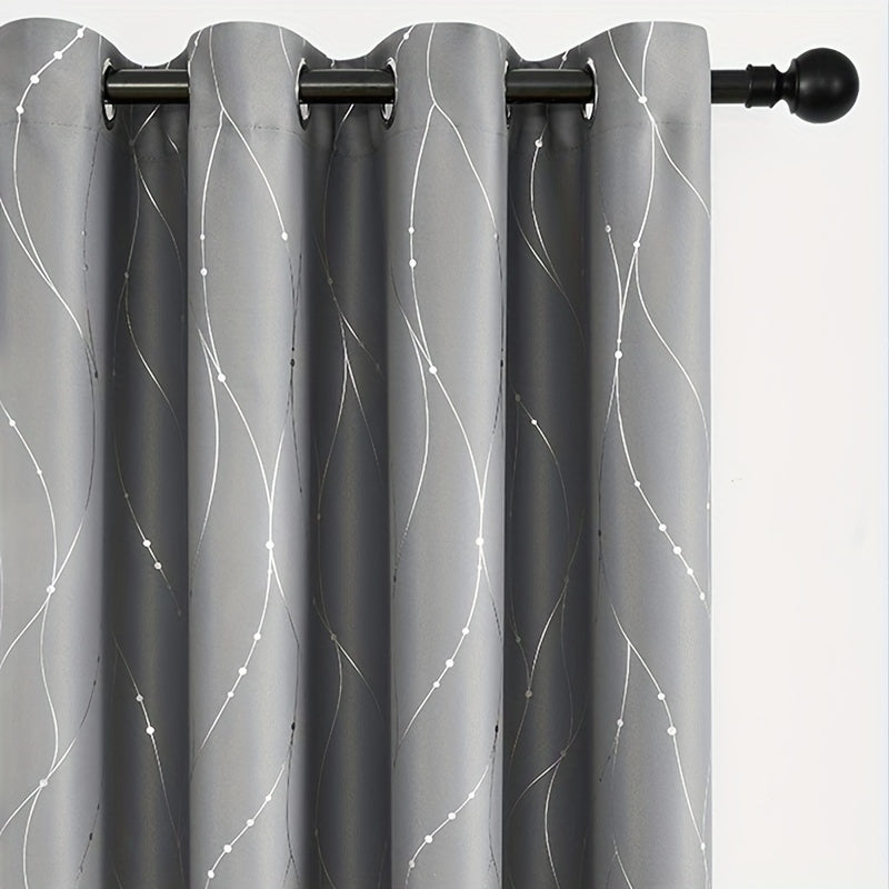 Geometric Pattern Blackout Curtain with Heat Insulation Oil Print Grommet Top for Bedroom Living Room Office