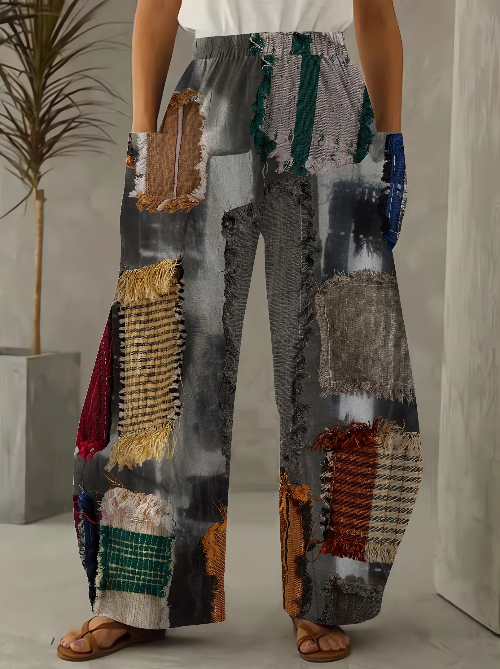 Women's Plus Size Wide Leg Pants Breathable Polyester Casual Summer