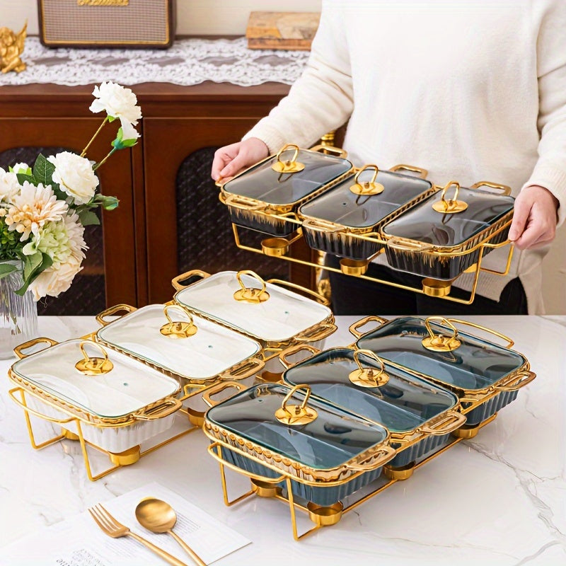 Ceramic Baking Dish Set with Handles 3 Compartments for Soups and Heating