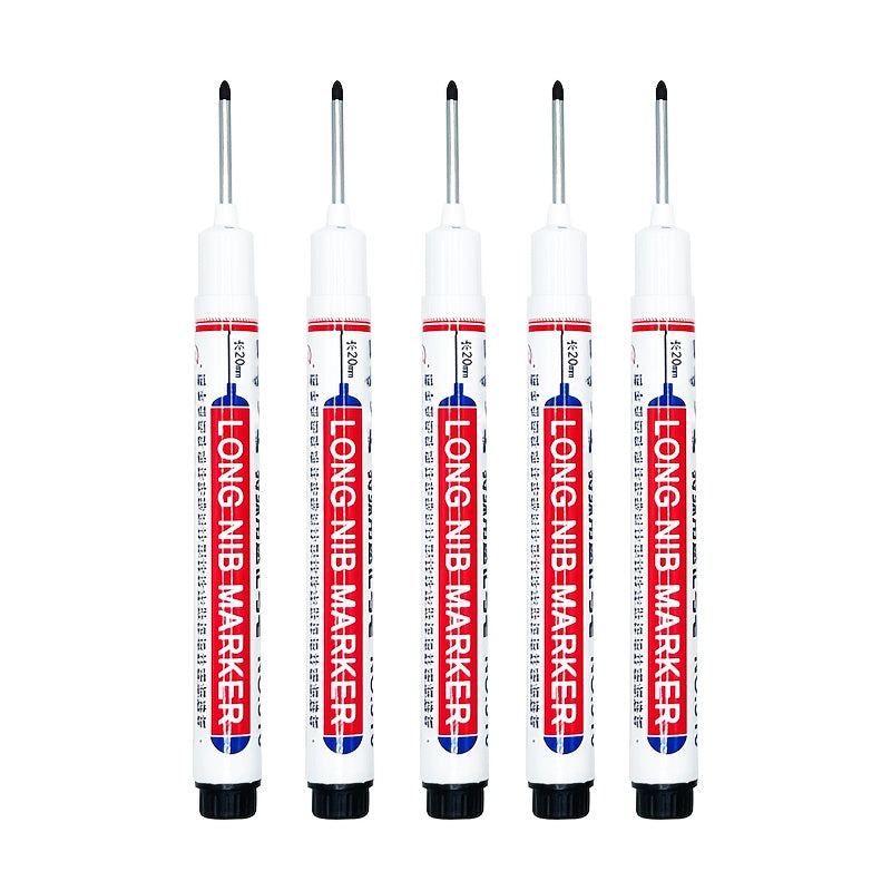 5 ta suv o'tkazmaydigan marker qalamlar, yog'och ishlari, qurilish va hunarmandchilik uchun uzun uchlari bilan. Yog'och, plastik, shisha, metall va sun'iy charmda ko'p qirrali foydalanish uchun o'rtacha nuqta. Noyob dizayn va