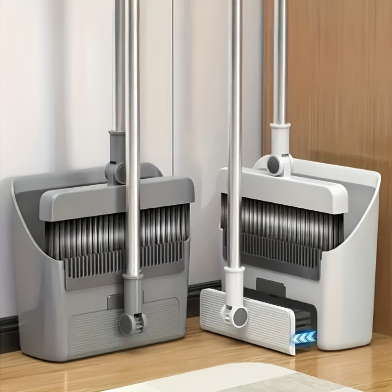 3-in-1 Foldable Broom and Dustpan Set with Unflagged Bristle Sweep Brush for Multi-Surface Cleaning