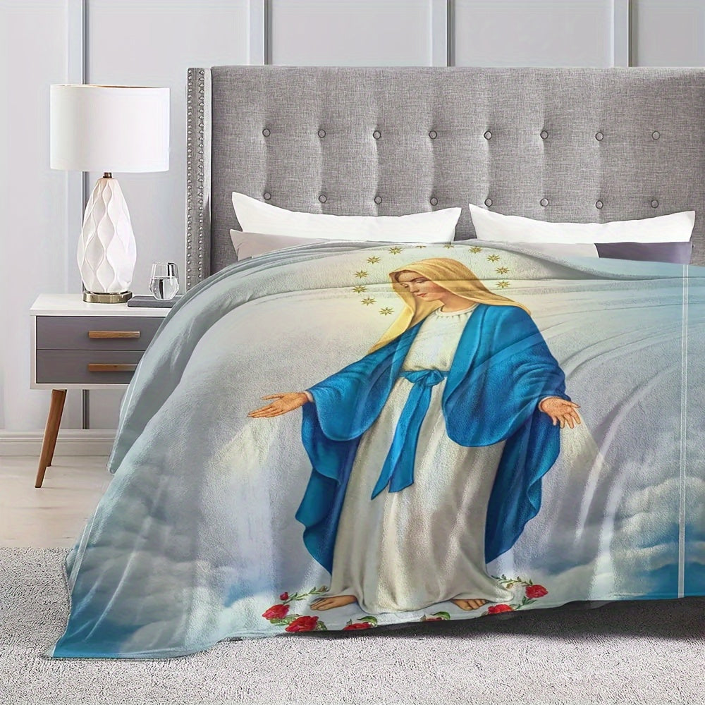 Mary and Guadalupe Themed Fuzzy Flannel Blanket for Sofa and Bed