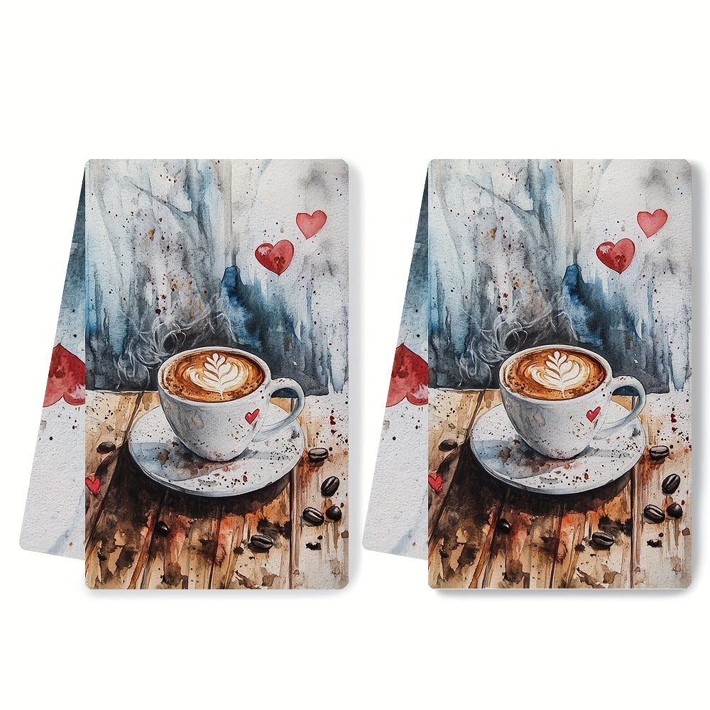 Set of 2 Coffee Lover Kitchen Towels Ultra Soft Absorbent 40x60 cm
