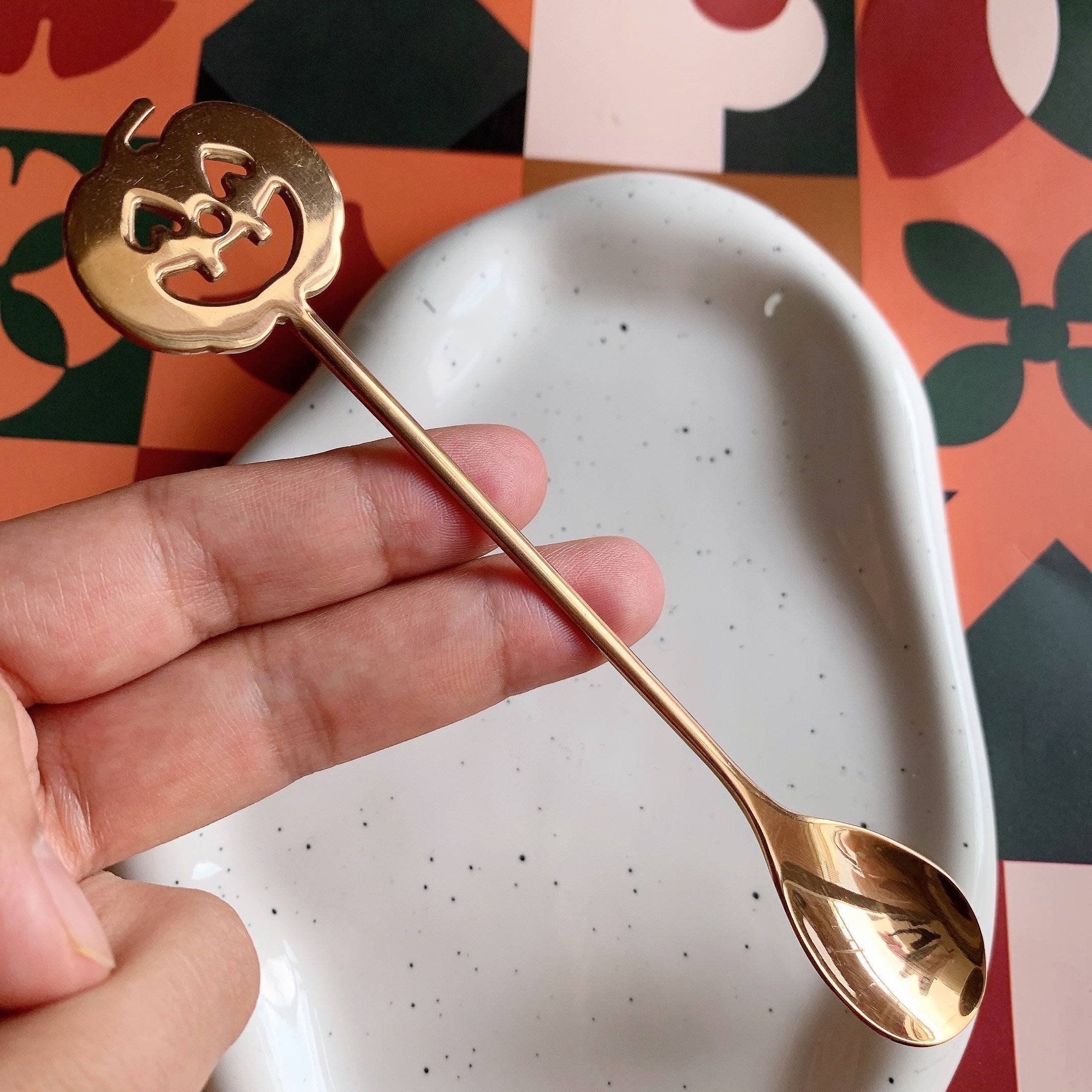 Set de cucharas de café y té en acero inoxidable para Halloween, diseño de calabaza, para vajilla de fiesta