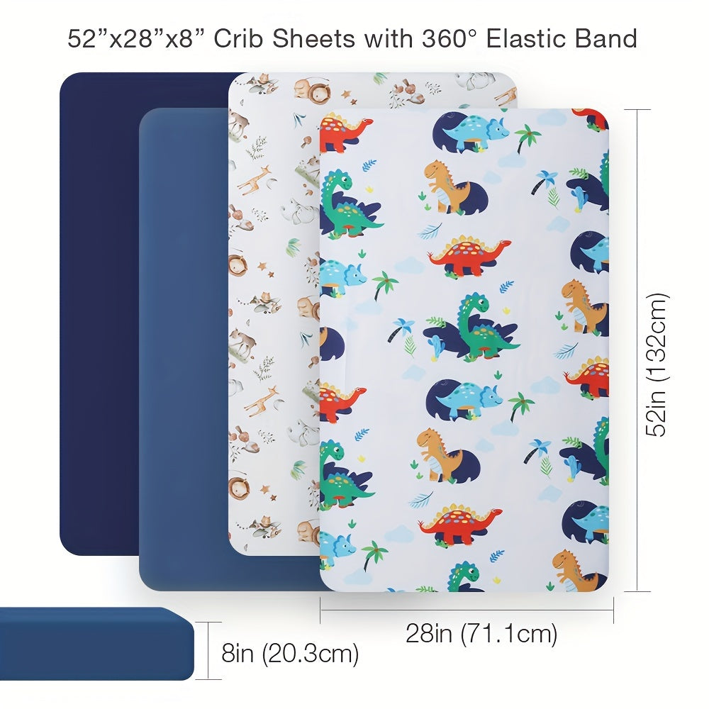 Breathable Fitted Sheet Set for Kids with Solid Colors and Animal Designs