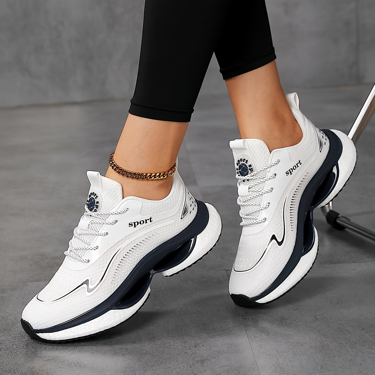 Zapatillas de running ligeras y transpirables para mujer blancas y navy, zapatillas bajas EU 36-45