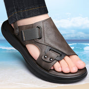Men's Open-Toe Casual Sandals Non-Slip Summer Breathable PU Leather