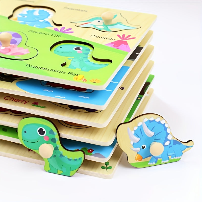 Juego de rompecabezas de madera de 4 piezas para niños, aprendizaje educativo de números, letras, animales y frutas