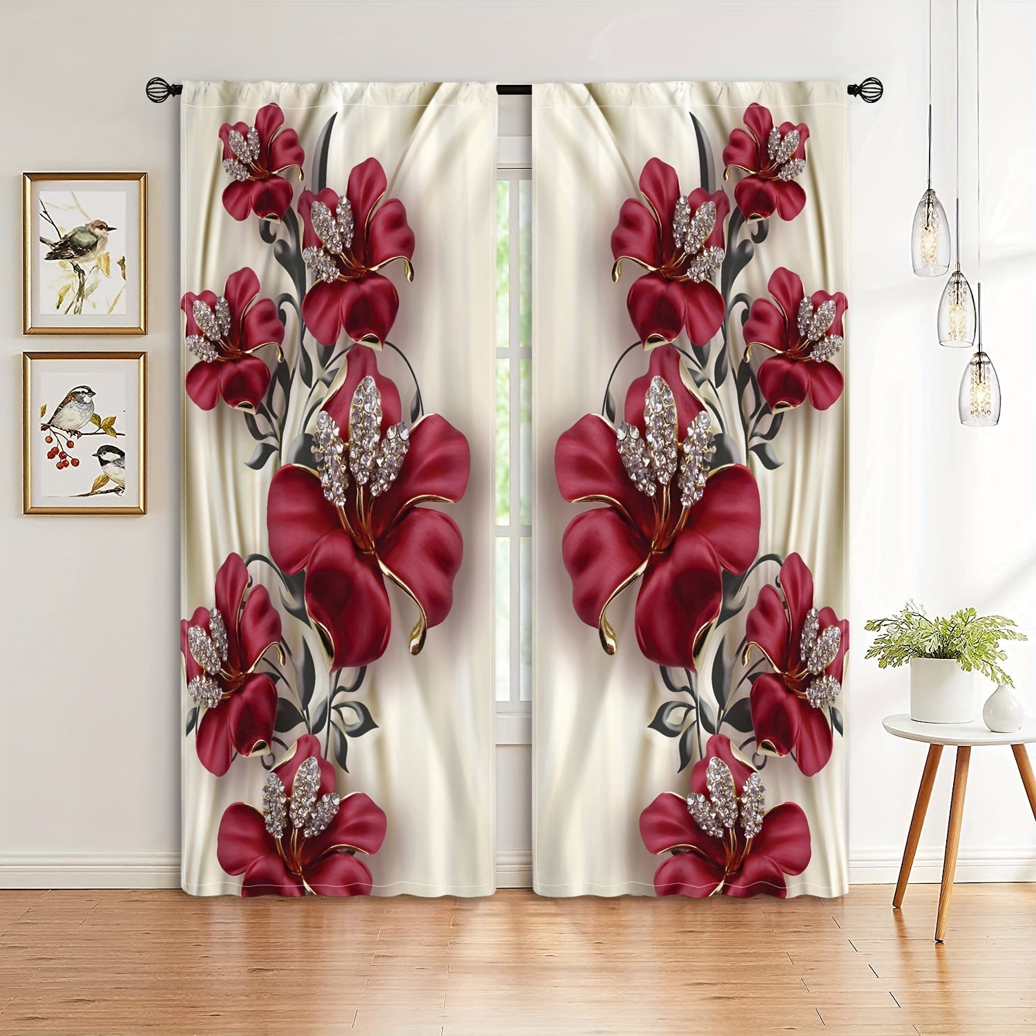Red Rose Blackout Curtains Polyester Rod Pocket for Bedroom Living Room Office