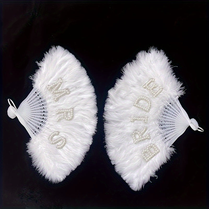 White Pearl Rhinestone Handheld Fan 13-Inch for Weddings and Bridal Events