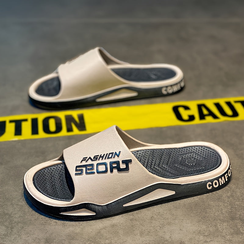 Men's Alphabet Print PVC Slides Non-Slip Indoor Outdoor Casual Summer