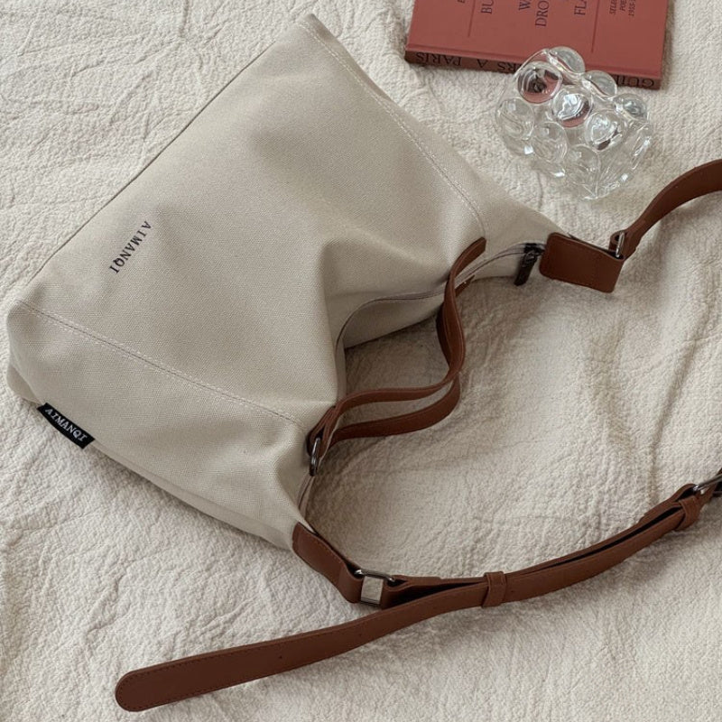 Холщовая сумка-тоут для студентов, повседневное использование, вдохновленная корейской и японской культурой, бежевый, хаки, темно-серый