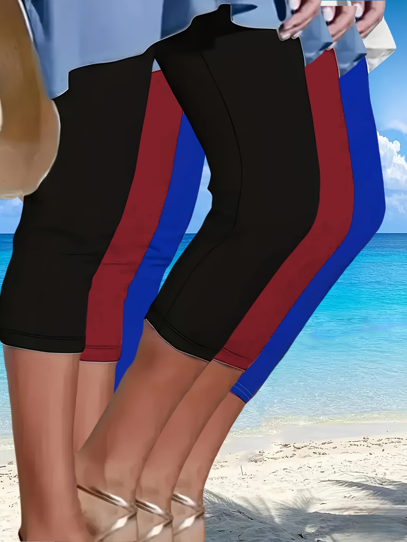 Women’s Plus Size 7/8 Skinny Shorts Polyester Knit Summer Casual Beach