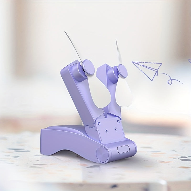 Mini fan with dual heads, strong wind, long-lasting battery, USB rechargeable, lightweight cooling