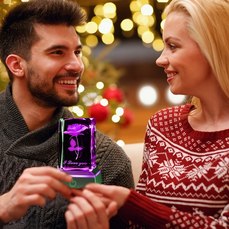 3D Розовая кристальная лампа с LED-подсветкой для Дня матери, дня рождения, юбилея, настольного декора