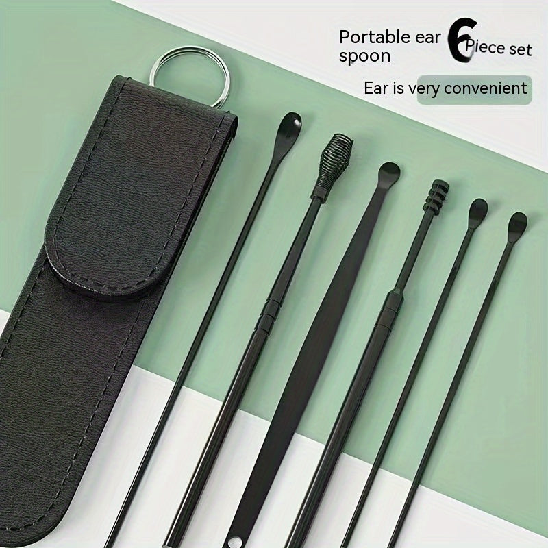 6-Piece Stainless Steel Ear Cleaning Spoons Set for Adults Spiral Design