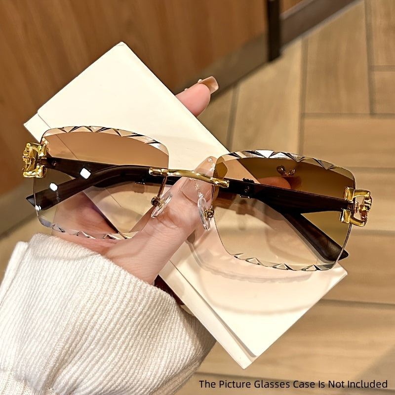 Модные безободковые очки с металлическим леопардовым акцентом и градиентными линзами для пляжа и активного отдыха