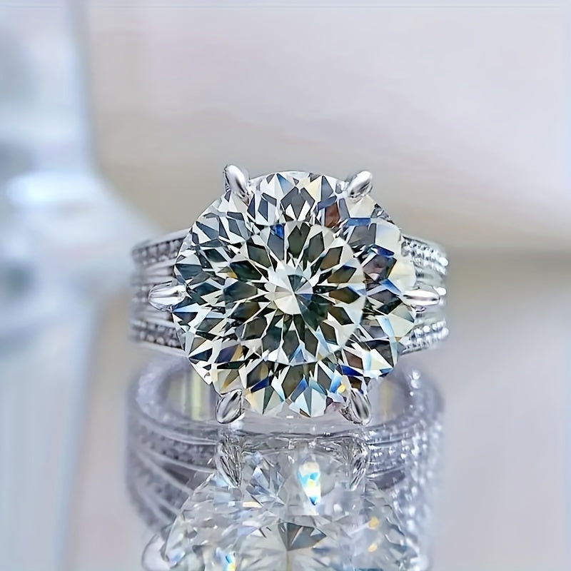 Moissanite Engagement Ring 5.09/10.09ct Silver GRA Certificate for Valentine's Day