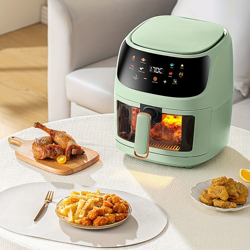 Rangli displeyli 6L havo fritüzeri, tosh bilan boshqariladigan sensorli panel, tovuq frizlarini pishirish va boshqalar uchun, 1400W, bardoshli temir