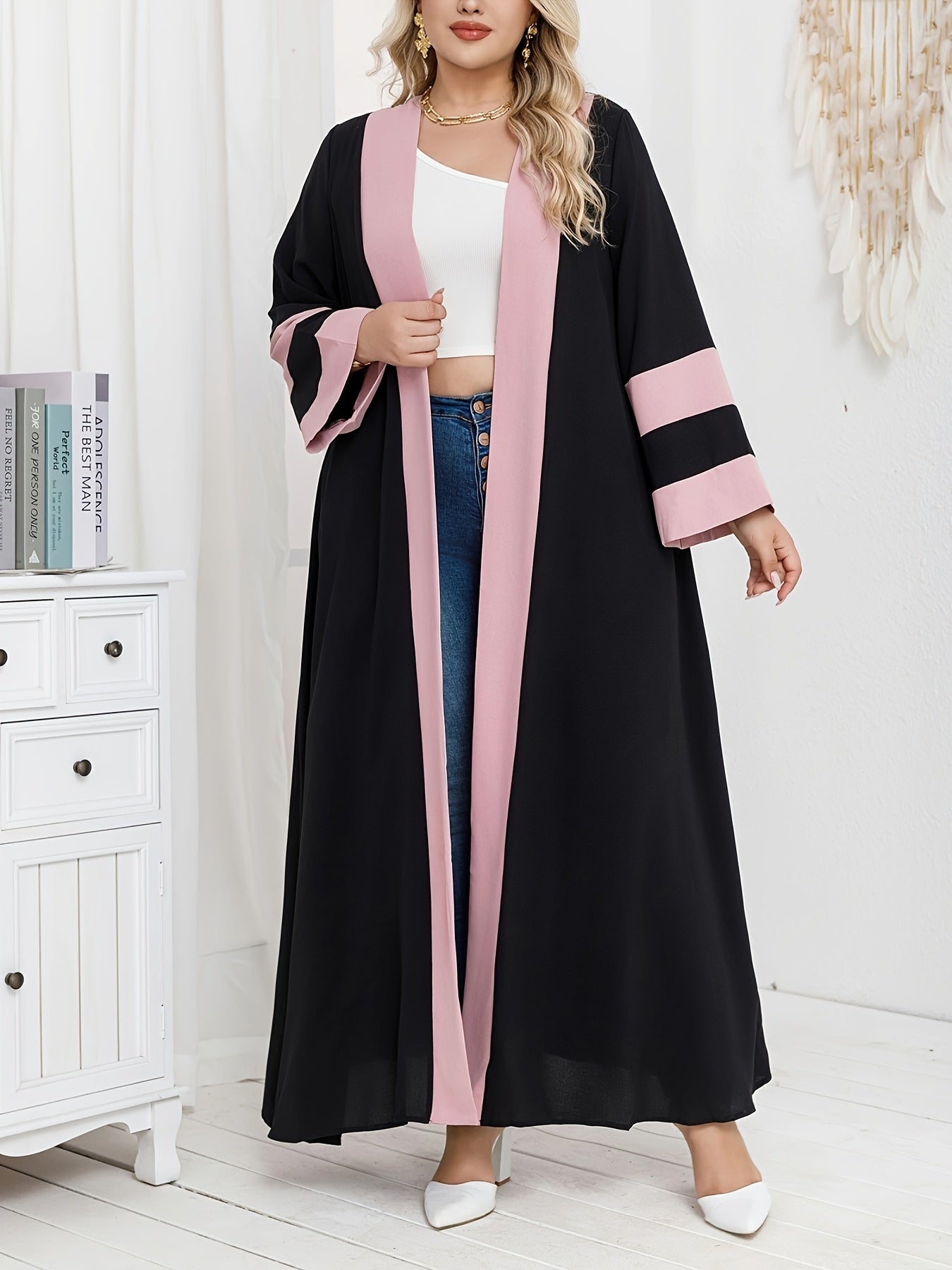 Plus size ayollar uchun kardigan ro‘ba kontrast patchwork mini kiyim