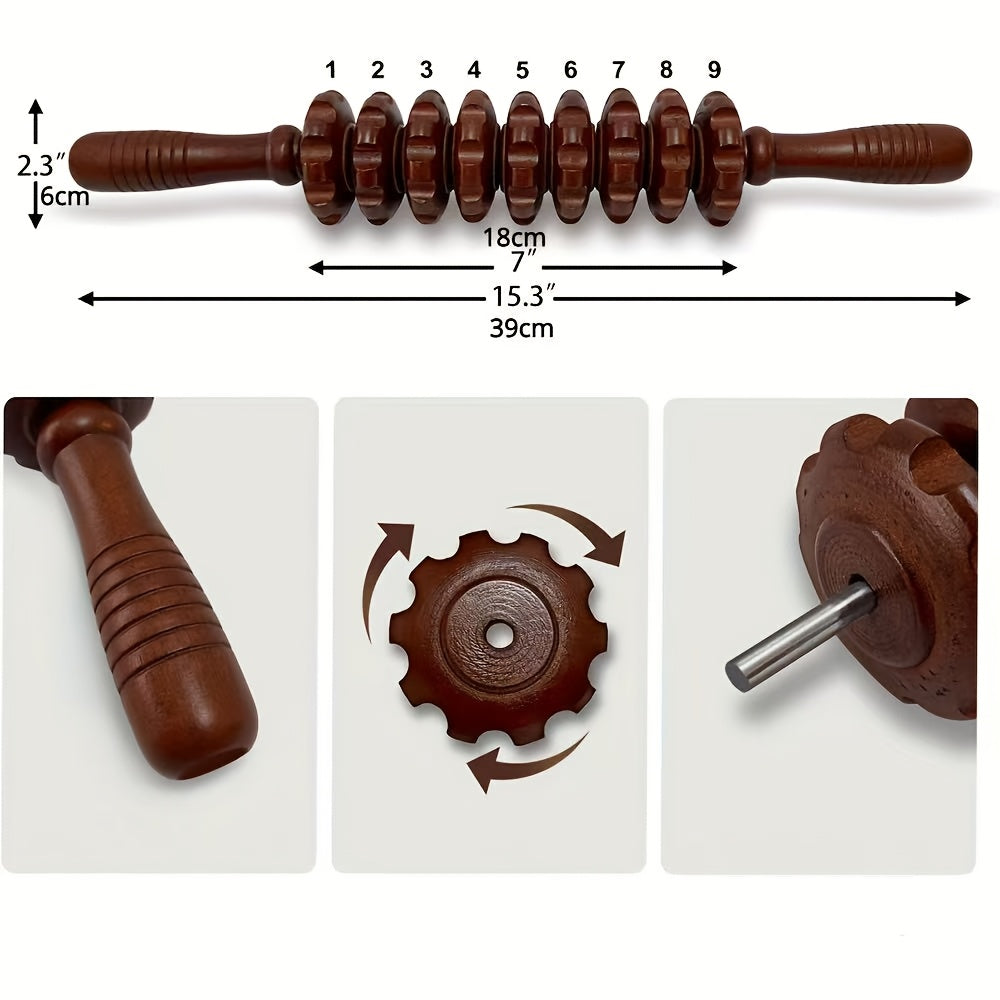 Wooden Handheld Muscle Roller with 9 Rolling Balls for Muscle Relief