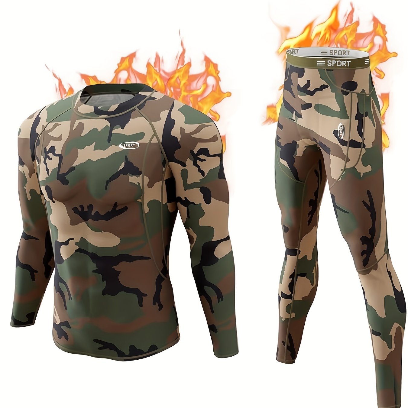 Мужской термальный комплект длинных штанов в камуфляжном стиле с флисовой подкладкой для зимних активных видов спорта на открытом воздухе