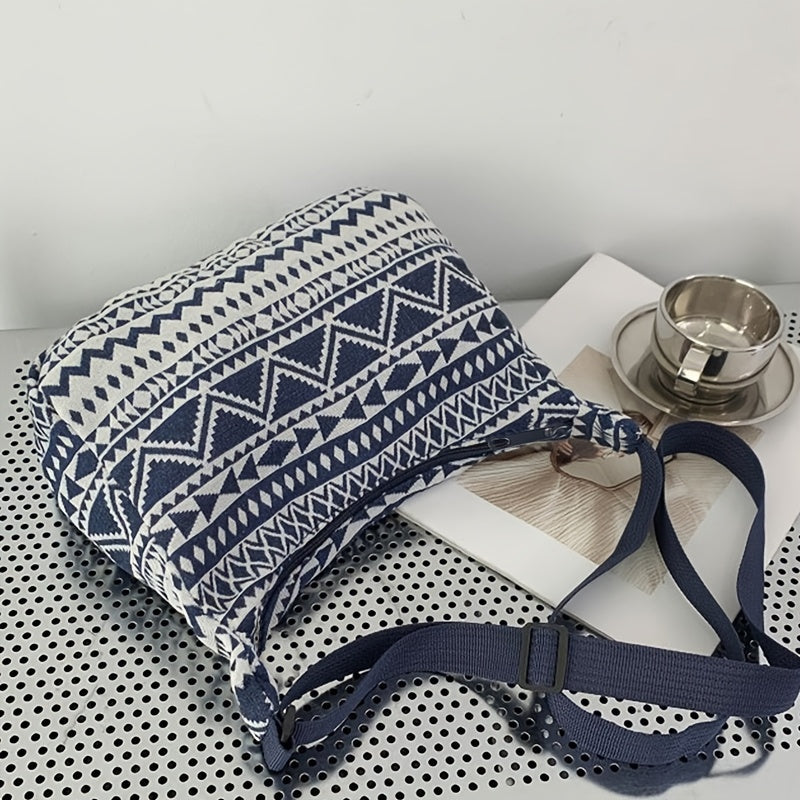 Eboniy naylonli crossbody sumka, etnik naqshli zippersi yopilishi bilan, polyester ichki qismi