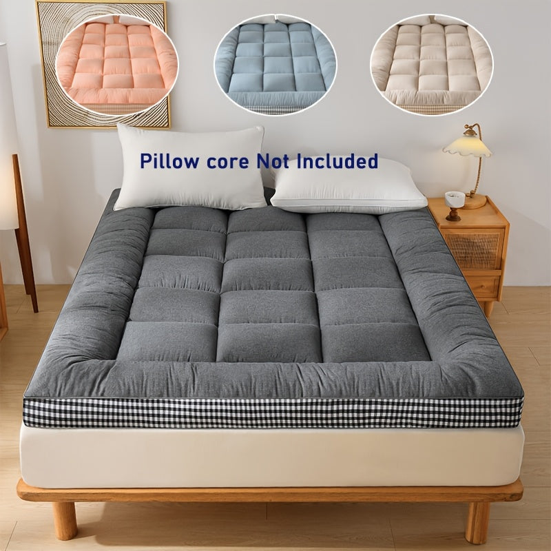 Full Size Japanese Floor Mattress with Thick Fluffy Padding Blue Foldable Tatami Cushion for Camping Dormitory Guest