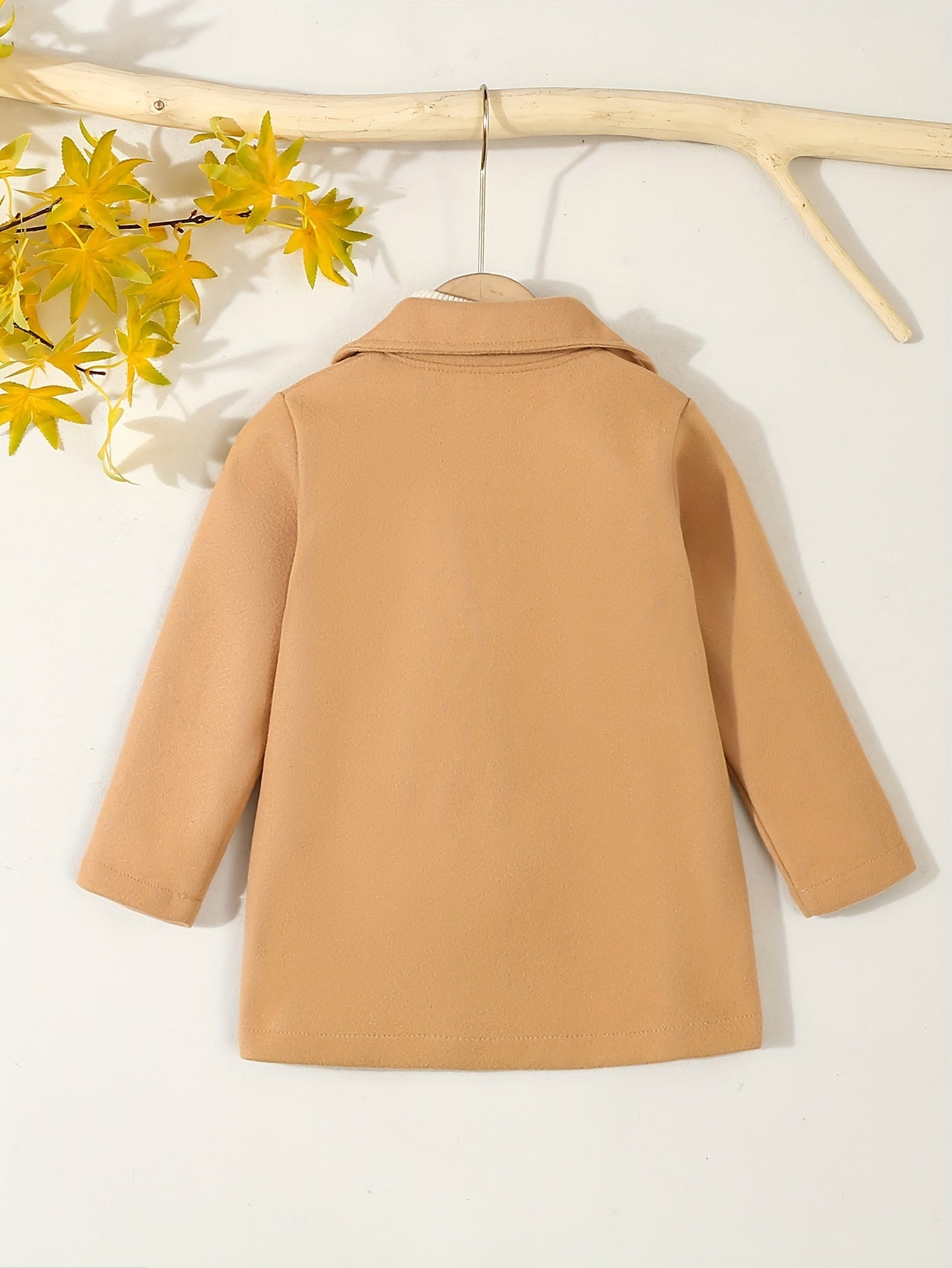 Boys' Preppy Wool Overcoat with Lapel Collar Button Closure Fake Pockets Fall Winter Ages 12 and Under