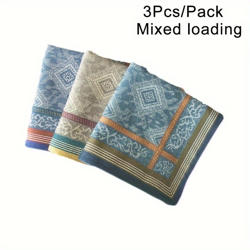 Men's Cotton Jacquard Handkerchief Set of 3 Large Soft Thick Sweat-Absorbing