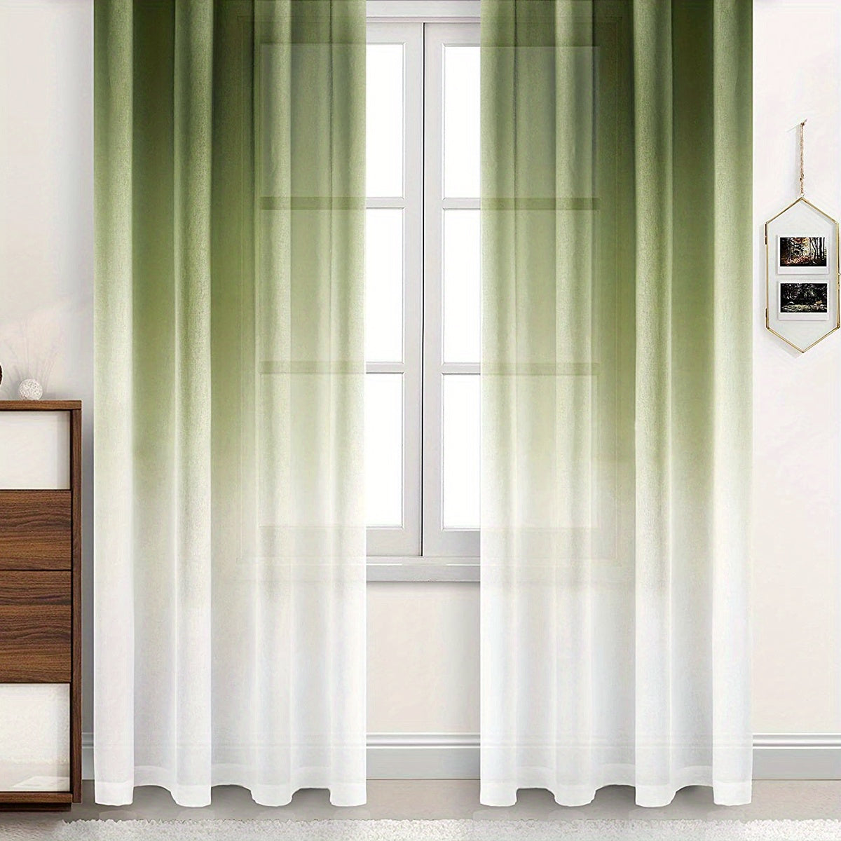 Gradient Sheer Curtain and Printed Rod Pocket Window Treatment Set for Living Rooms