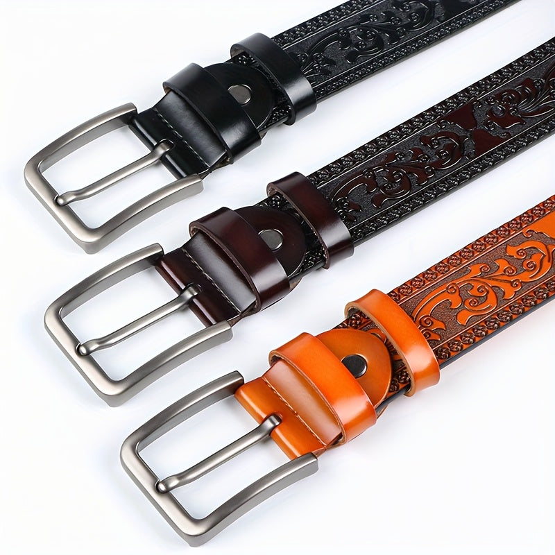 Мужской кожаный ремень с металлической пряжкой в винтажном стиле для делового повседневного ношения