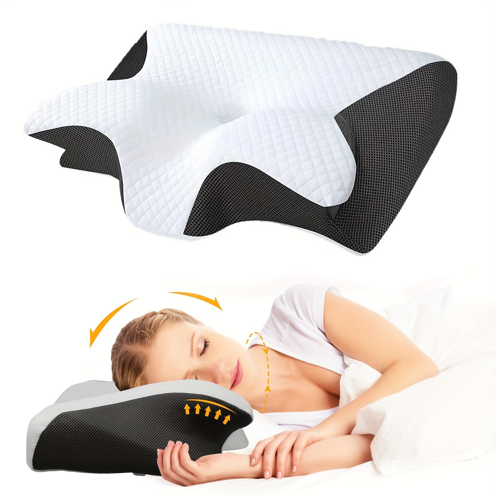 Memory Foam Cervical Pillow with Removable Cover and Arm Rest for All Sleepers