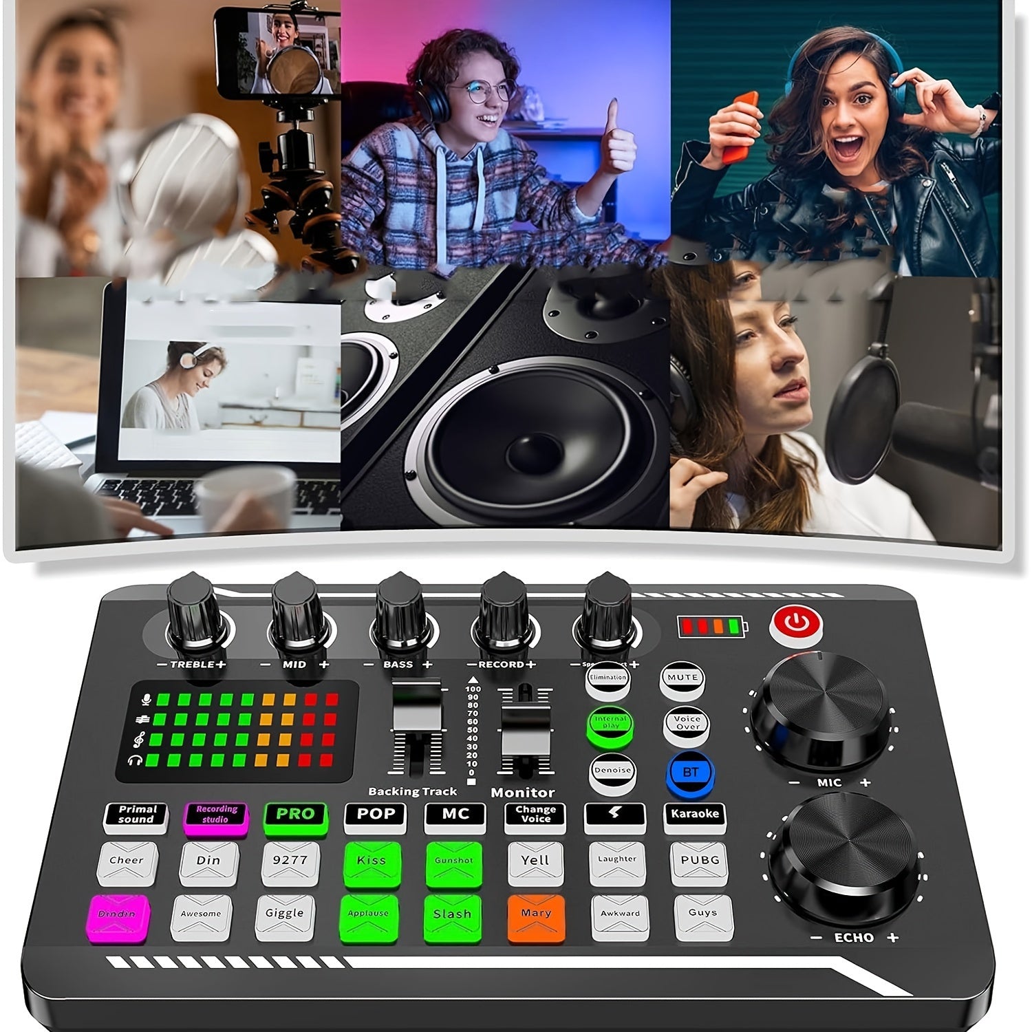 Live Sound Card Audio Mixer with USB Charging Battery Indicator for Karaoke Video Conferencing