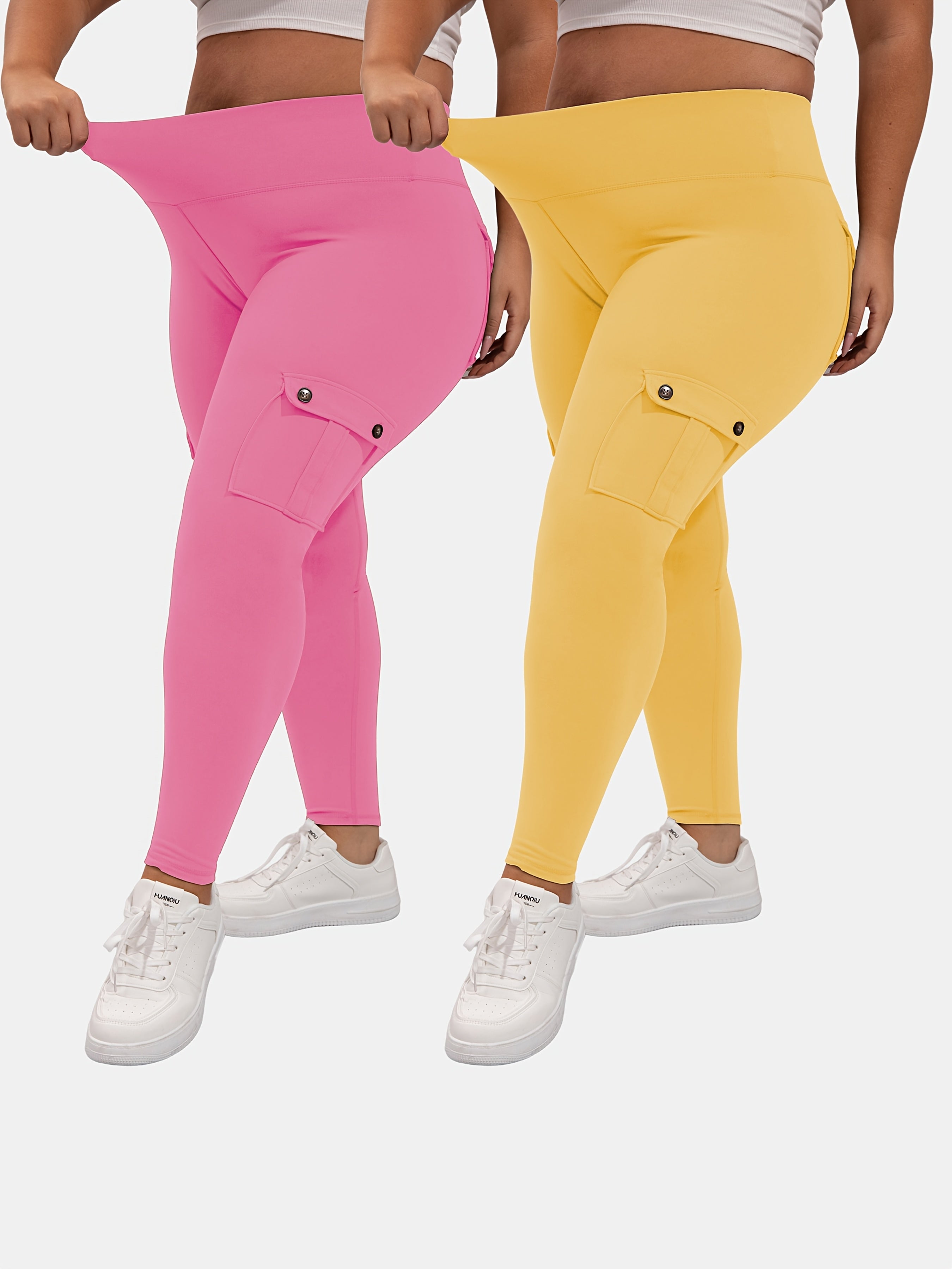 Ayollar uchun sport legginslari yuqori bel, qorin nazorati, namlikni olib tashlovchi, yugurish va yoga uchun, qora, 2 ta paket