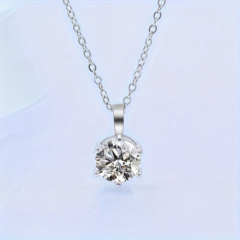 Women’s Moissanite Pendant Necklace 2 Carat Classic Six-Claw Elegant Chain