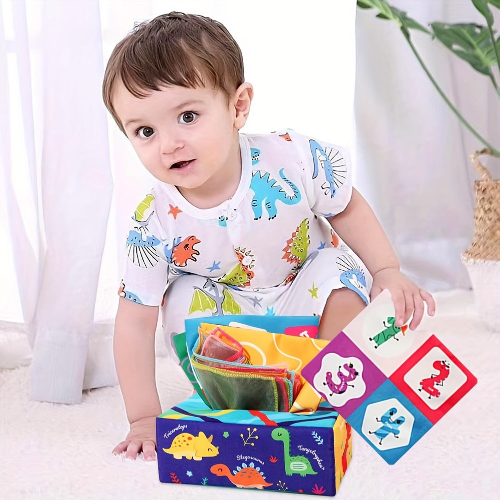Baby Sensory Toy Crinkle Tissue Box for Infants High Contrast Stimulating Learning