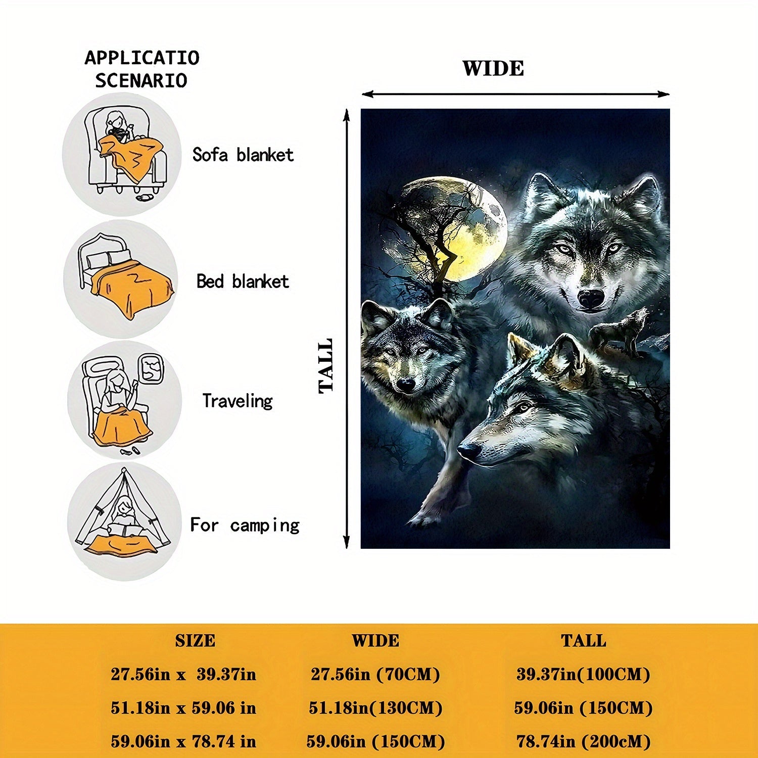 Contemporary Wolves in Moonlight Flannel Fleece Throw Blanket for Sofa Bed Camping