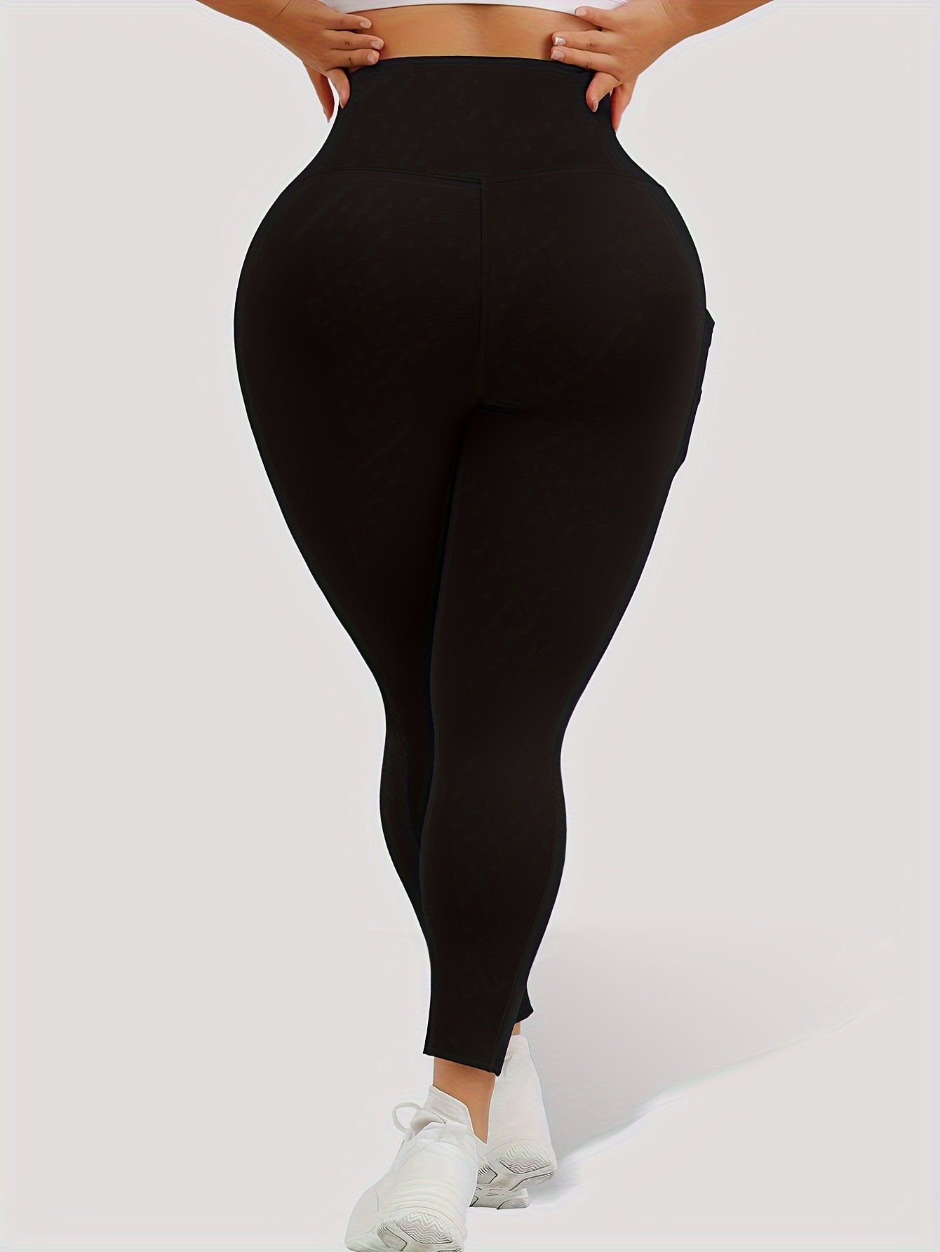 Plus Size Pink High-Waist Yoga Leggings with Pockets Seamless Stretchy