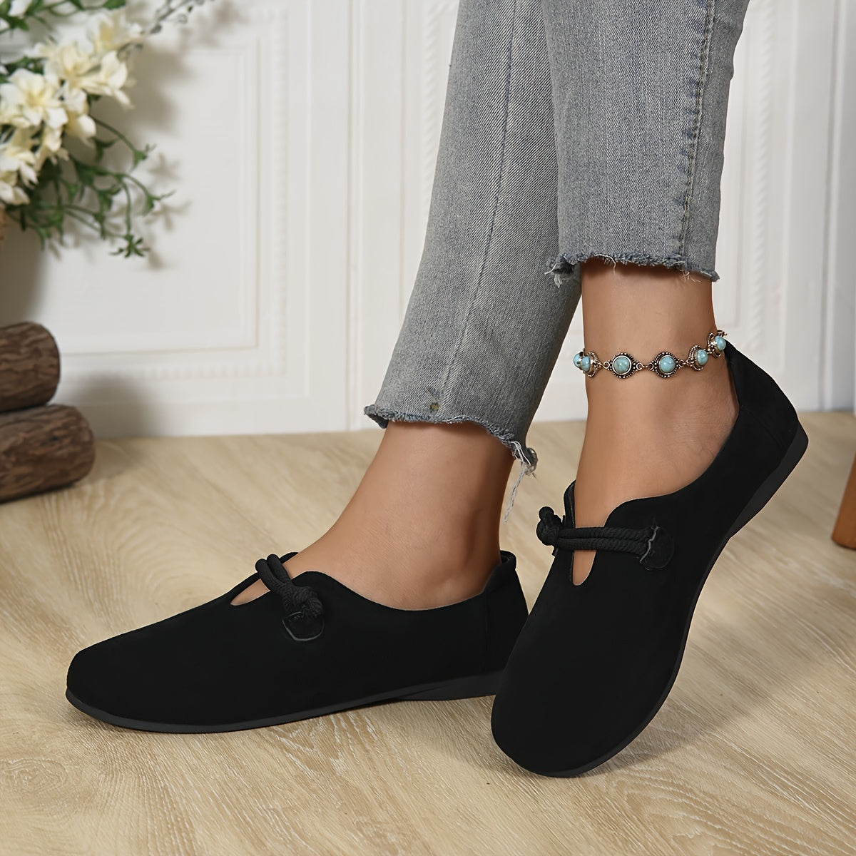 Women's Flannel Slip-On Ballet Shoes with Faux Leather Sole for All Seasons