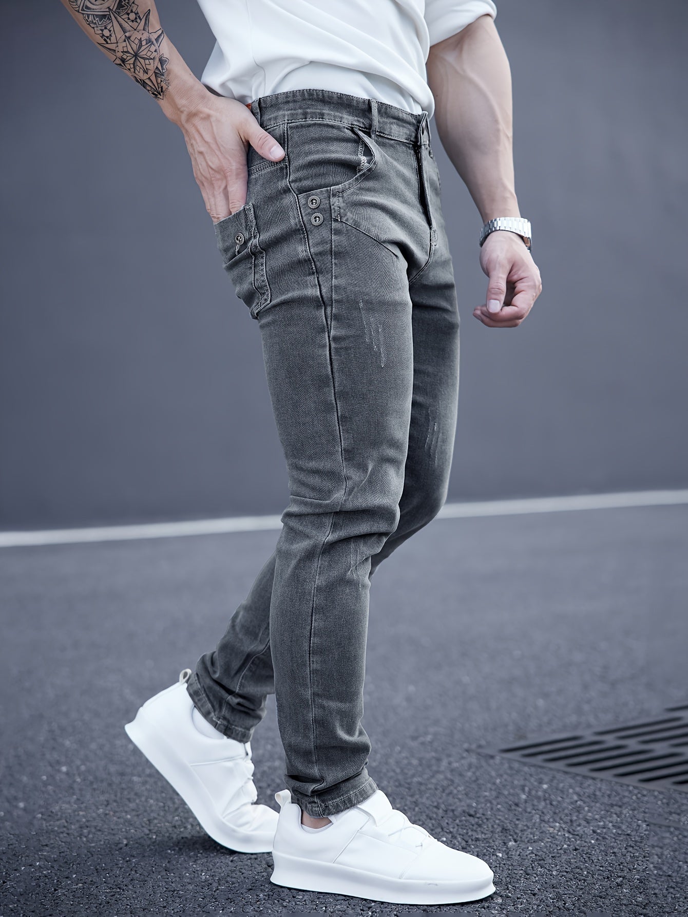 Men's Slim Fit Stretch Denim Jeans Casual Straight Leg Washed Look All-Season