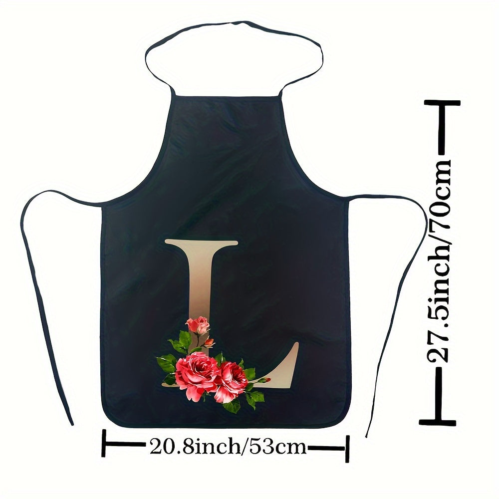 Women's Floral Polyester Kitchen Apron with Letter Print and Monogram