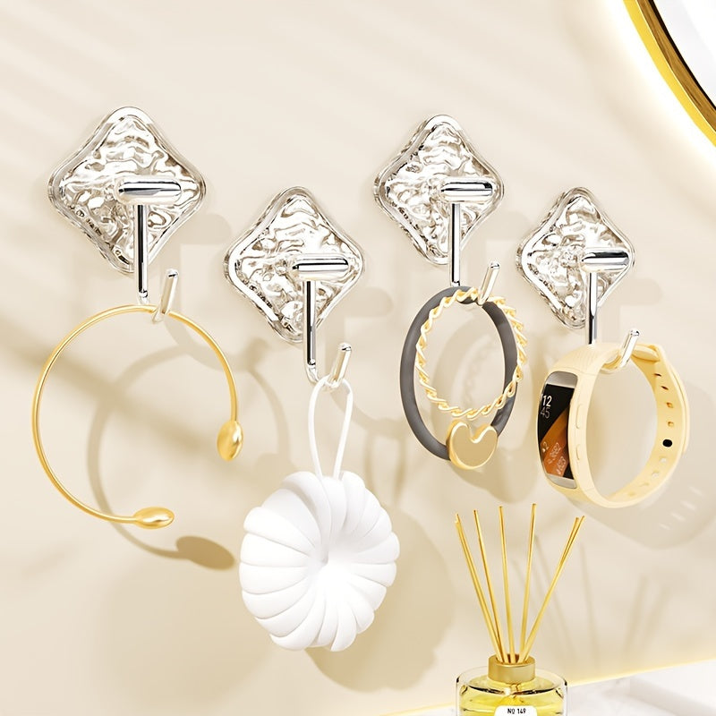 4-Pack Adhesive Hooks Non-Slip Traceless for Kitchen Bathroom Bedroom Utility