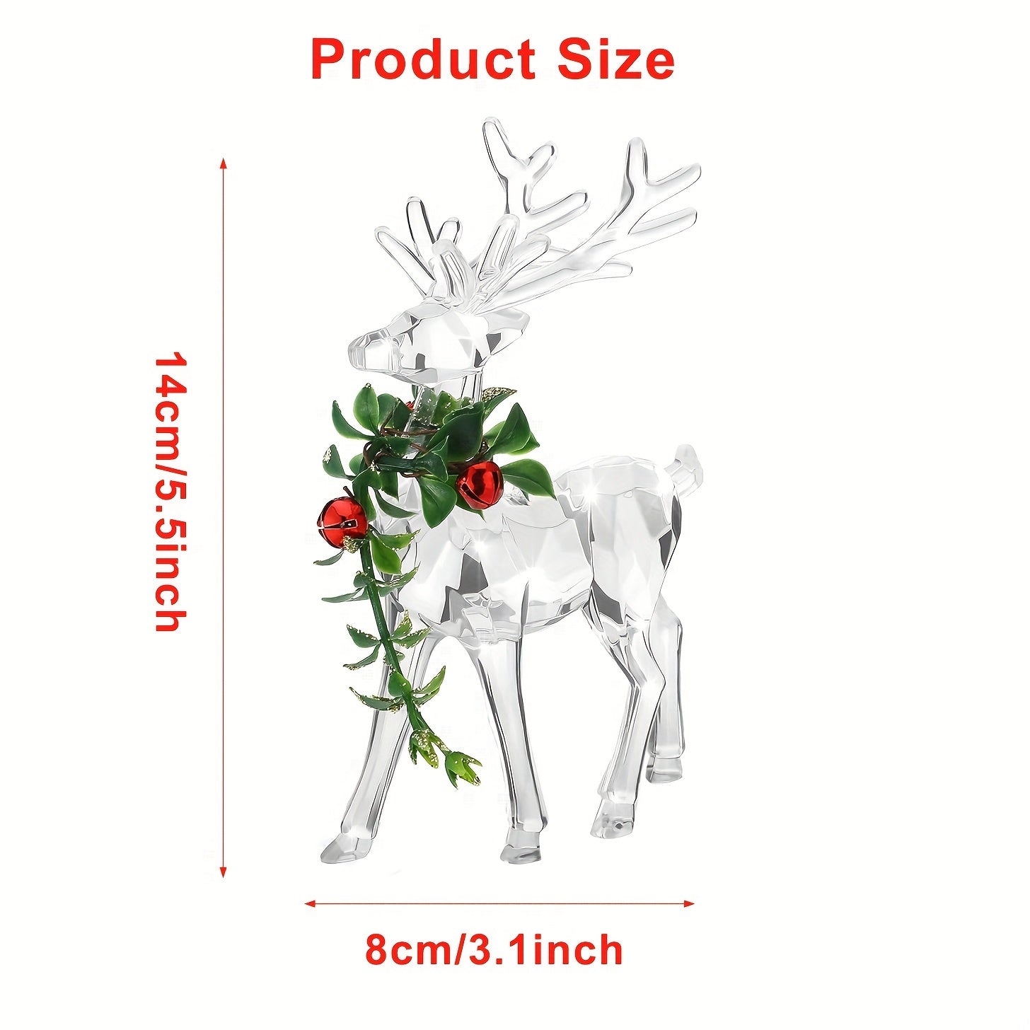 Acrylic Christmas Reindeer Figurines with Red Bells Holiday Decor