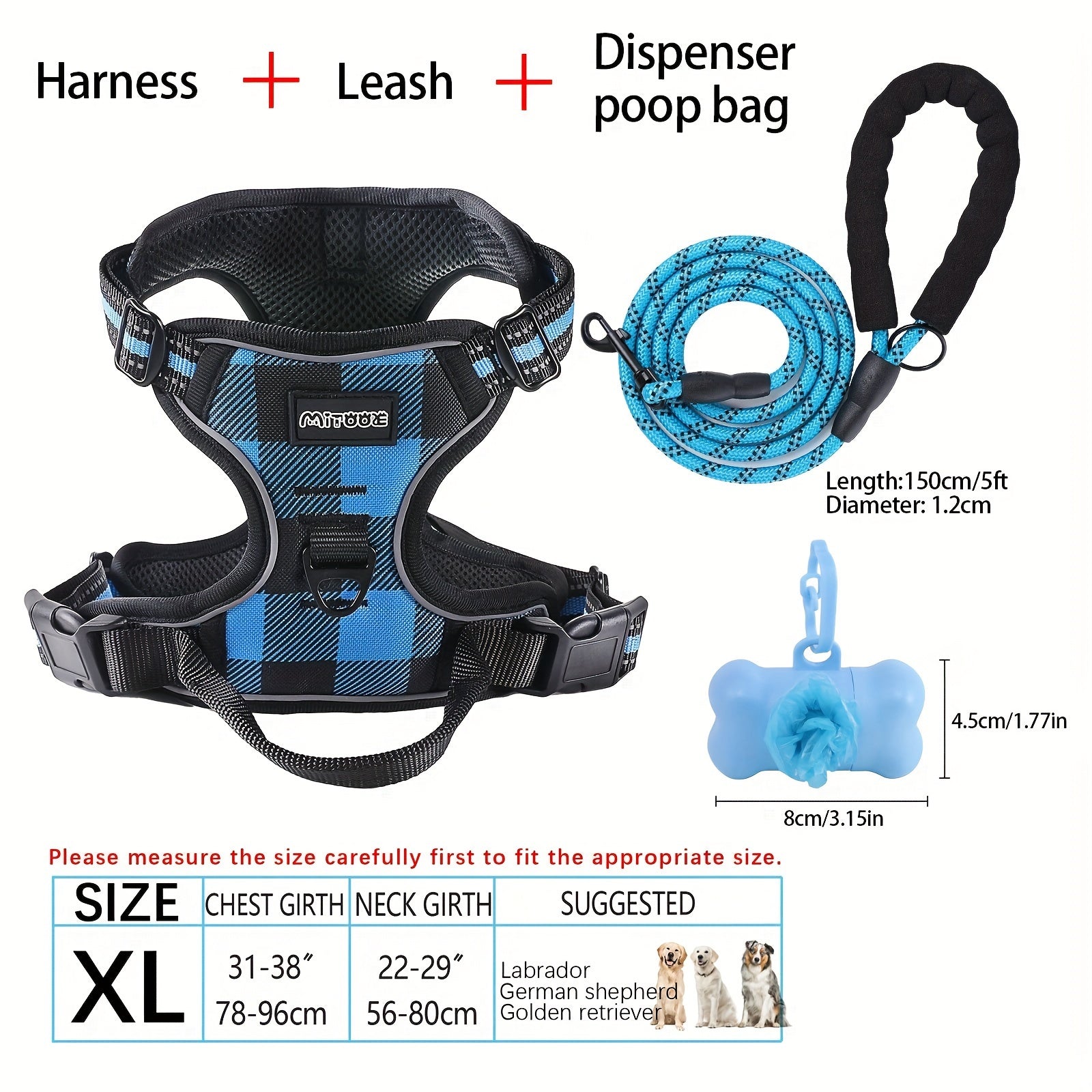 No-Pull Dog Harness and Leash Set with Reflective Features for Medium and Large Dogs
