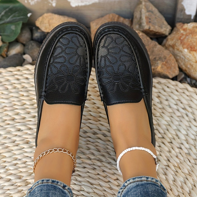 Women's PU Slip-On Loafers Casual Shoes All-Season Flat Heel